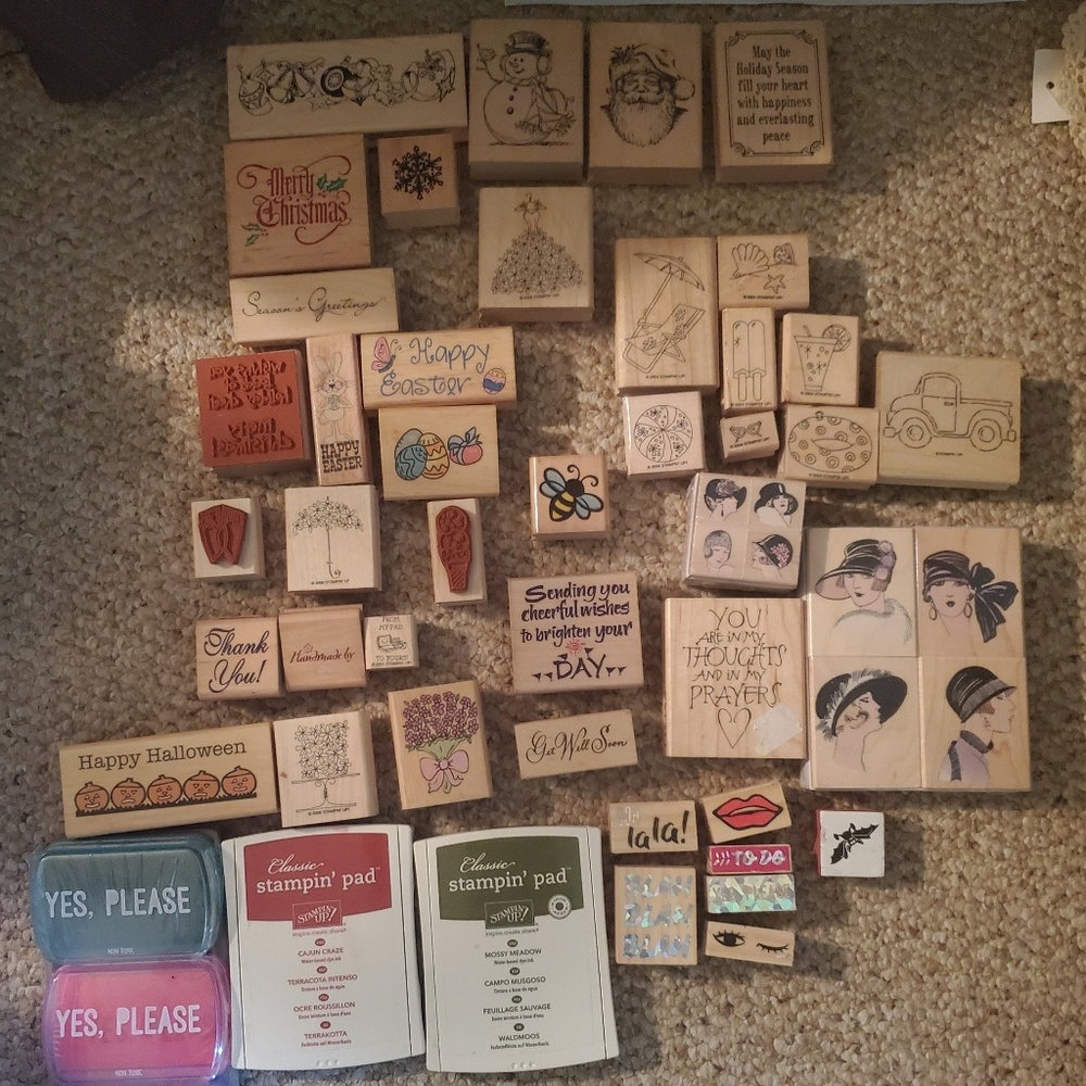 Various stamps and ink pads